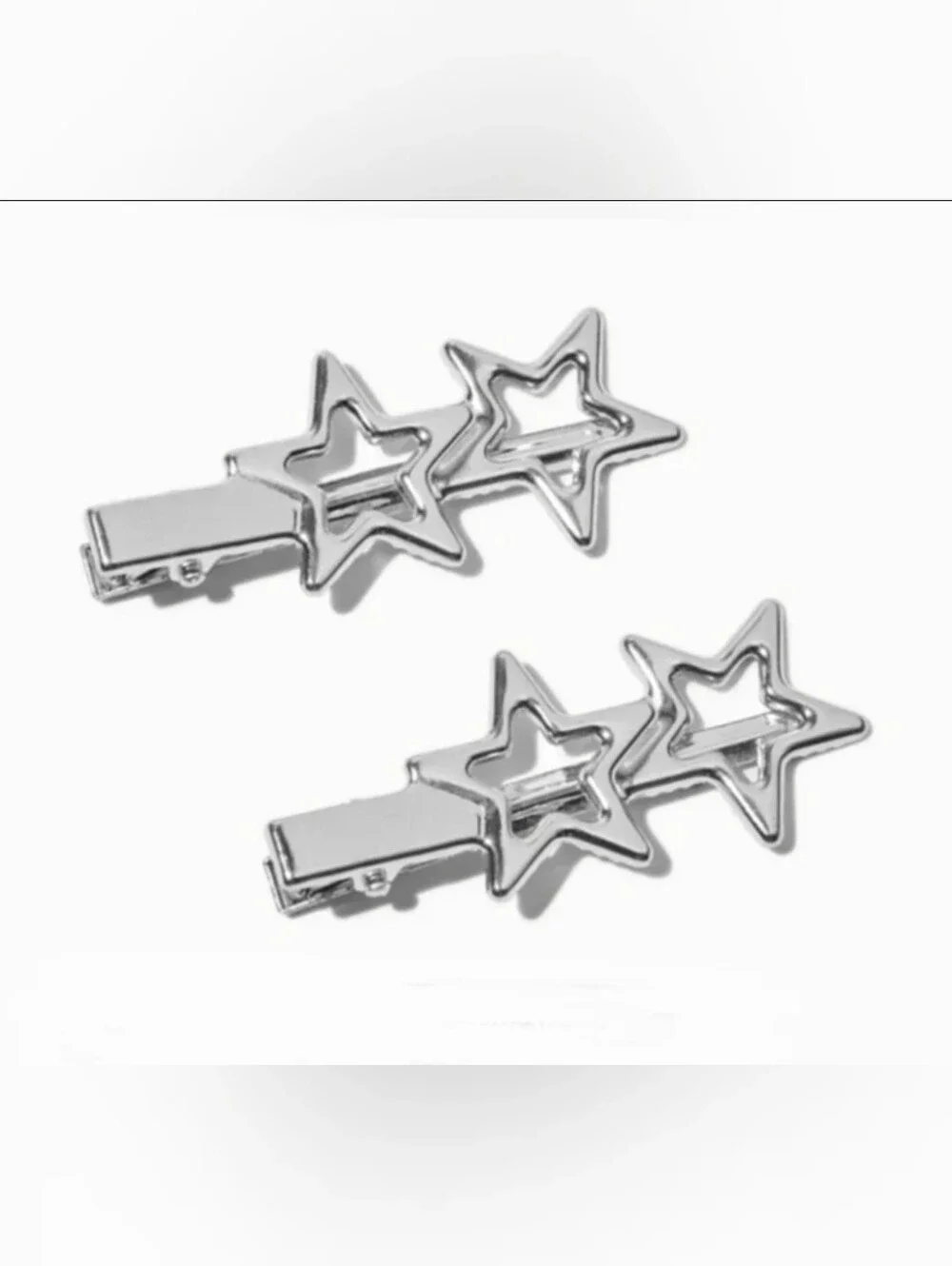 2pc Y2K Aesethic Silver Stars Hair Clips BNIB